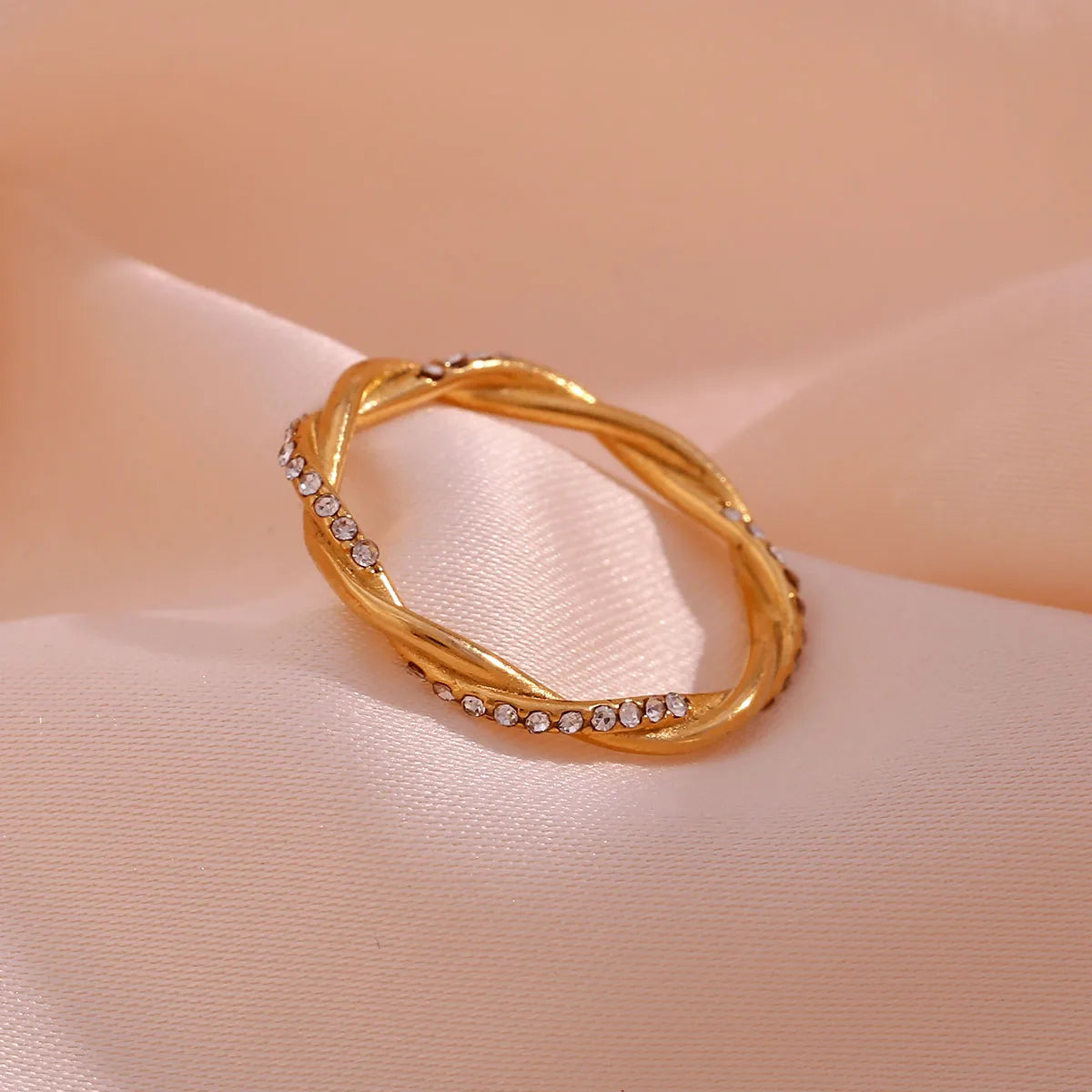 Wholesale Jewelry Simple Style Solid Color 304 Stainless Steel Rhinestones 18K Gold Plated Plating Inlay Rings