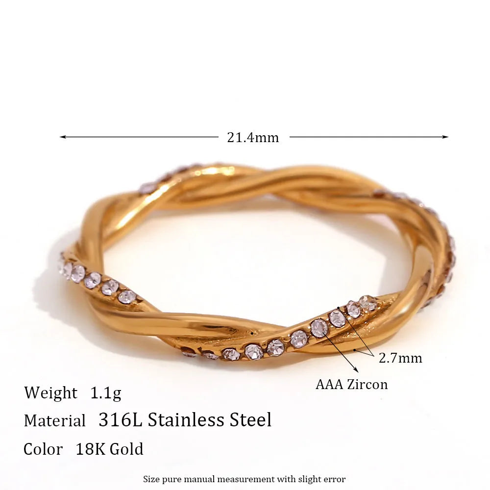 Wholesale Jewelry Simple Style Solid Color 304 Stainless Steel Rhinestones 18K Gold Plated Plating Inlay Rings