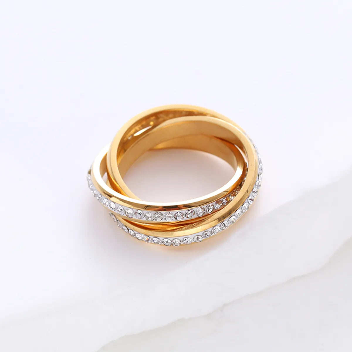 Simple Style Solid Color Stainless Steel Plating Inlay Rhinestones 24k Gold Plated Rings