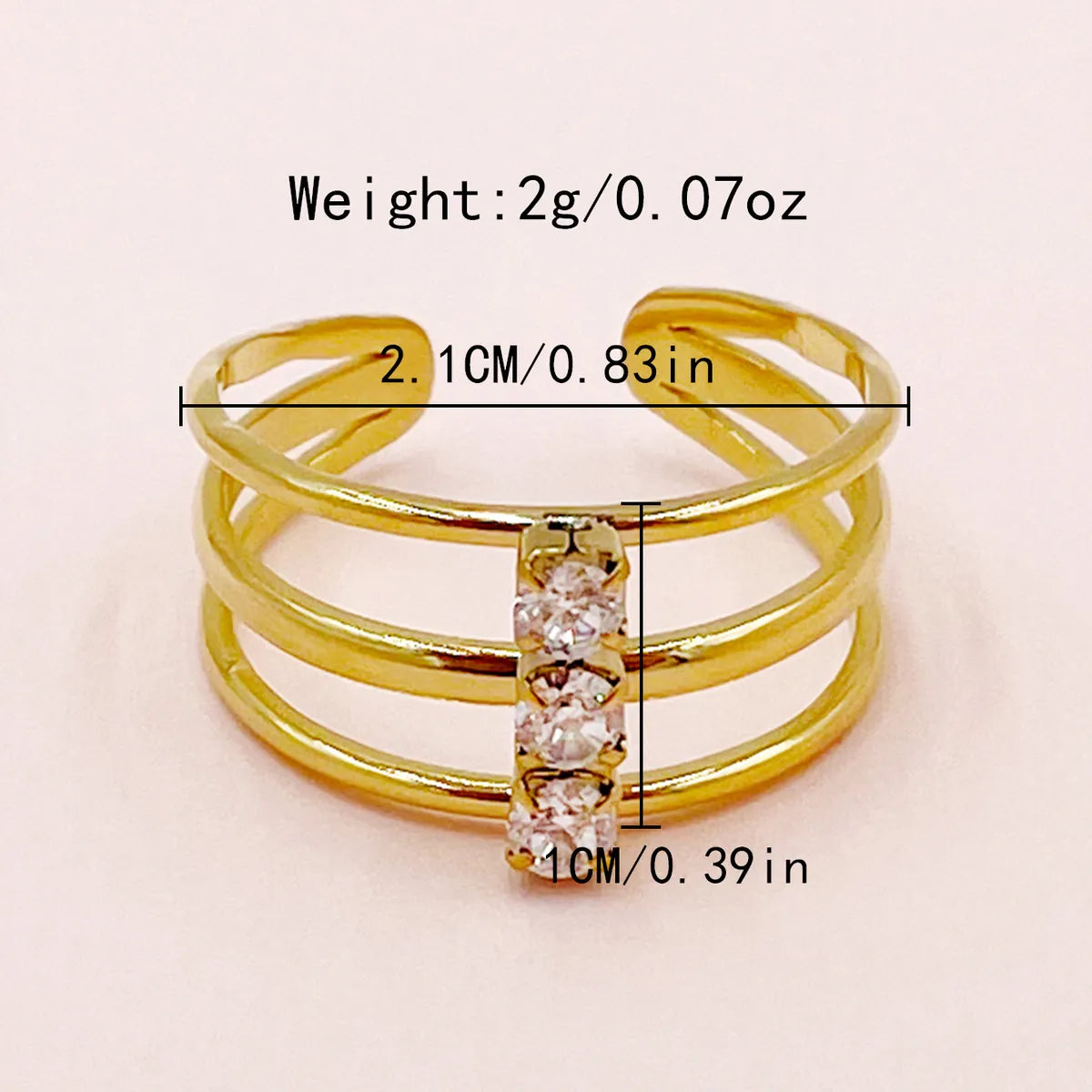 Simple Style Solid Color Stainless Steel Plating Inlay Zircon Gold Plated Open Rings