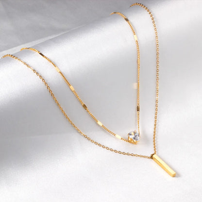 Simple Style Solid Color Stainless Steel Zircon Pendant Necklace In Bulk