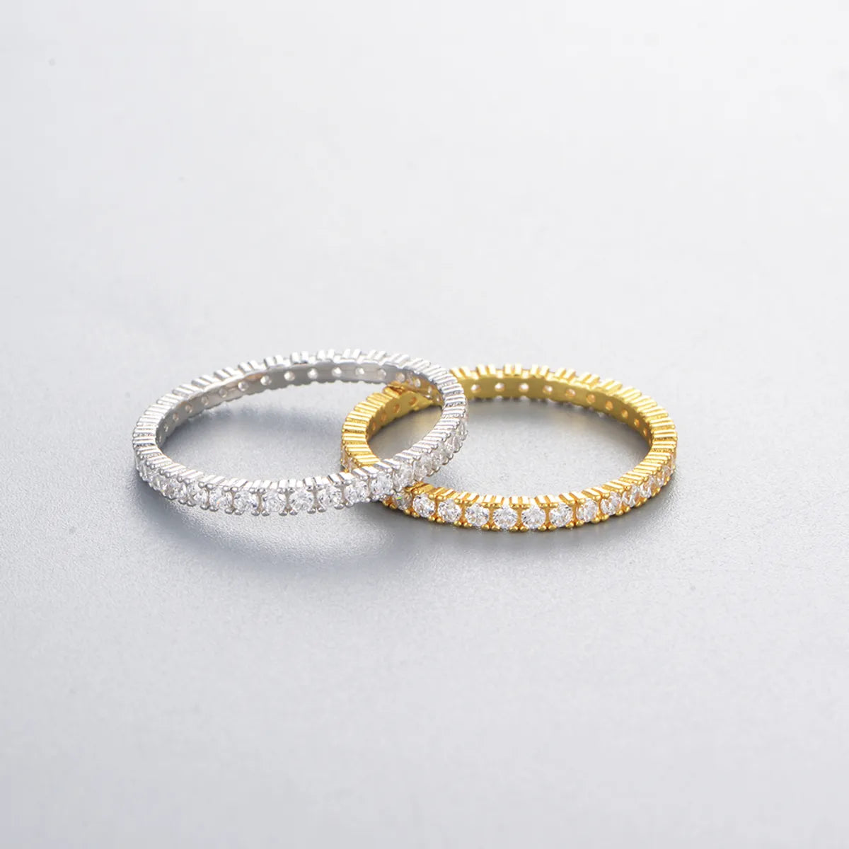 Simple Style Solid Color Sterling Silver 14k Gold Plated Rhodium Plated Zircon Rings In Bulk