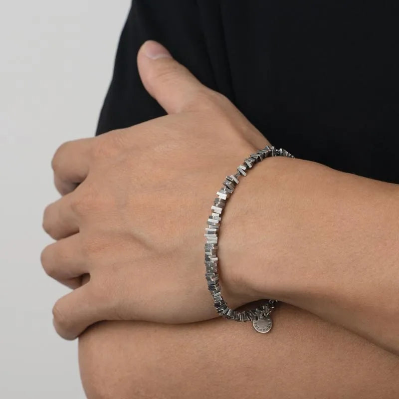 Simple Style Solid Color Sterling Silver Distressed Unisex Bracelets