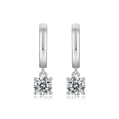 Simple Style Solid Color Sterling Silver Inlay Moissanite Drop Earrings