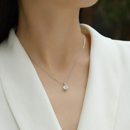 Simple Style Solid Color Sterling Silver Inlay Moissanite Pendant Necklace