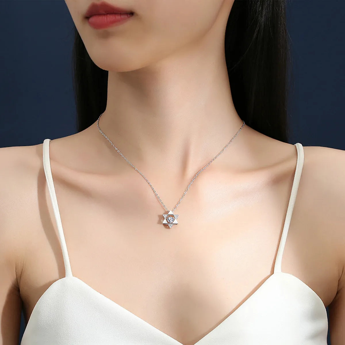 Simple Style Solid Color Sterling Silver Inlay Moissanite Zircon Pendant Necklace