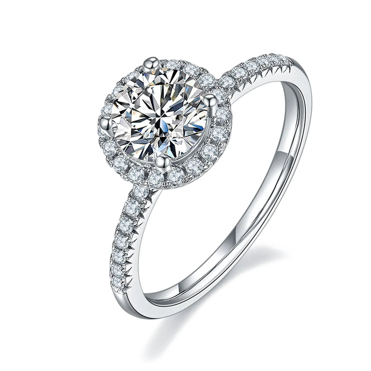 Simple Style Solid Color Sterling Silver Plating Diamond Moissanite White Gold Plated Rings