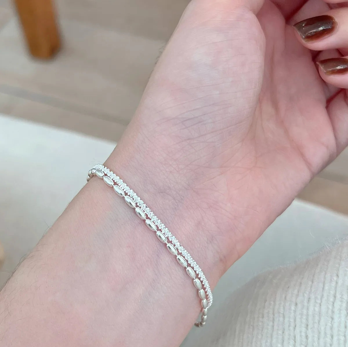 Simple Style Solid Color Sterling Silver Plating White Gold Plated Bracelets