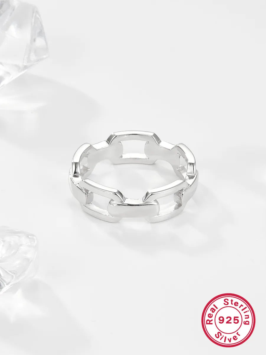 Simple Style Solid Color Sterling Silver Plating White Gold Plated Rings