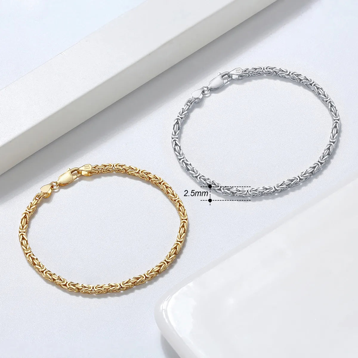 Simple Style Solid Color Sterling Silver Polishing Plating Chain 18k Gold Plated White Gold Plated Silver Plated Bracelets