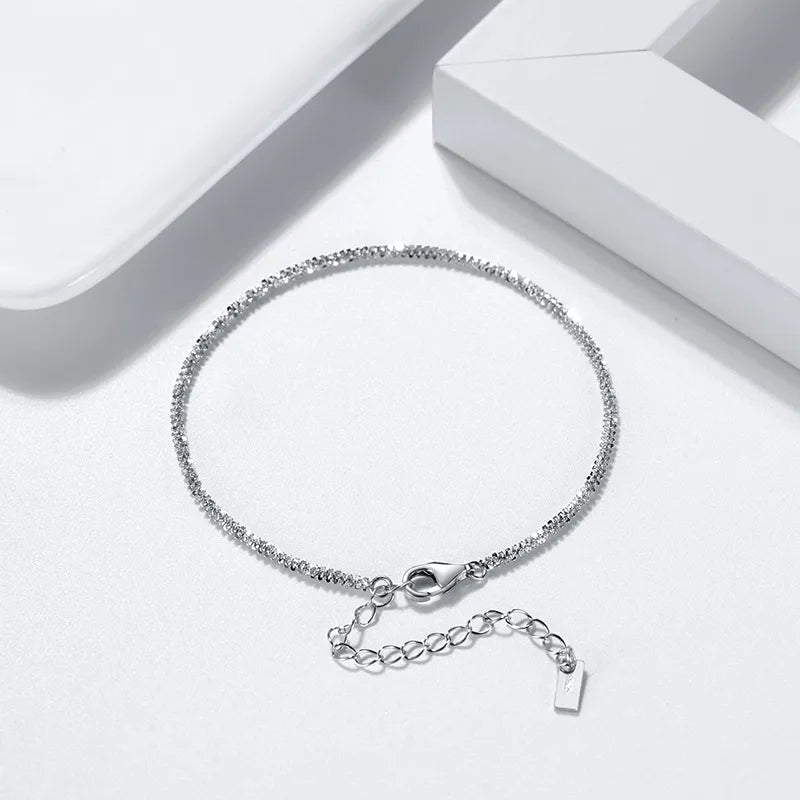 Simple Style Solid Color Sterling Silver Polishing Plating Chain White Gold Plated Rhodium Plated Silver Plated Bracelets