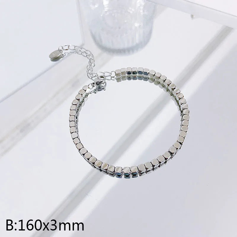 Simple Style Solid Color Titanium Steel Beaded Plating Bracelets