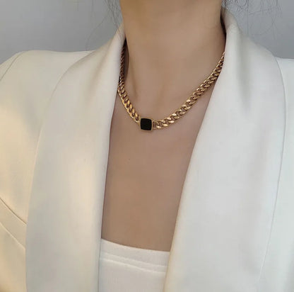 Wholesale Jewelry Simple Style Solid Color 304 Stainless Steel Titanium Steel Acrylic 18K Gold Plated Chain Necklace