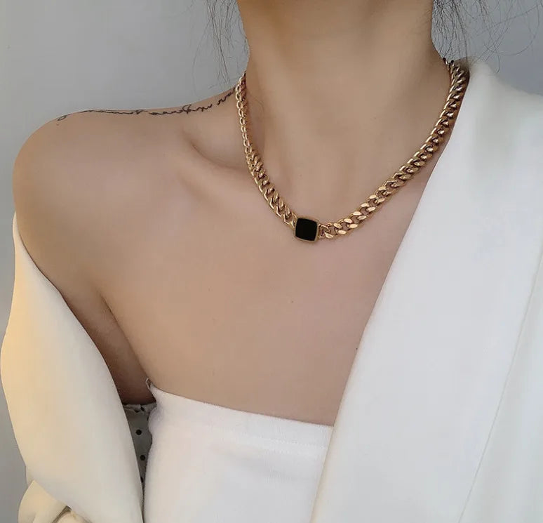 Wholesale Jewelry Simple Style Solid Color 304 Stainless Steel Titanium Steel Acrylic 18K Gold Plated Chain Necklace