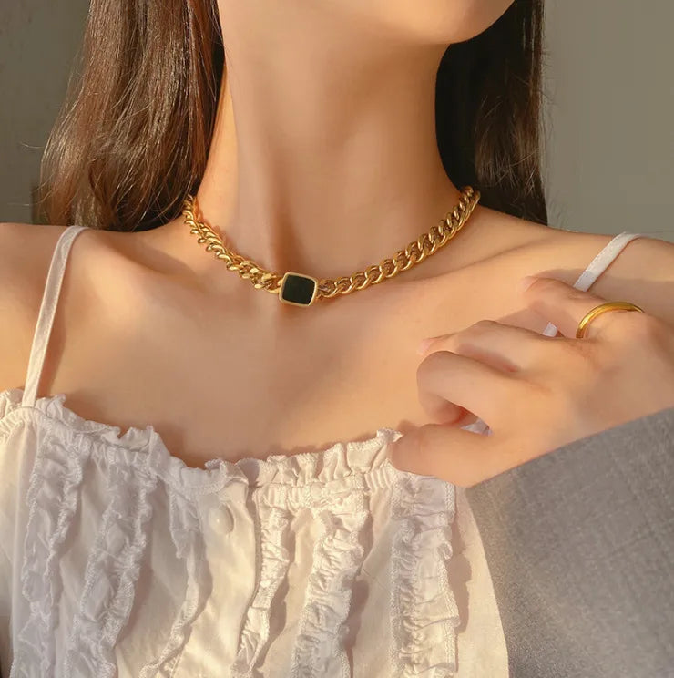 Wholesale Jewelry Simple Style Solid Color 304 Stainless Steel Titanium Steel Acrylic 18K Gold Plated Chain Necklace