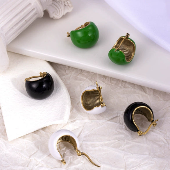 Simple Style Solid Color Titanium Steel Electroplated Smooth Women's Earrings