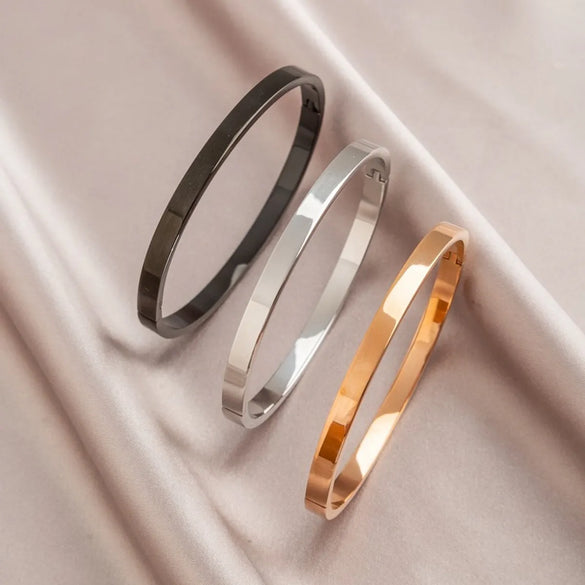 Simple Style Solid Color Titanium Steel Gold Plated Bangle In Bulk