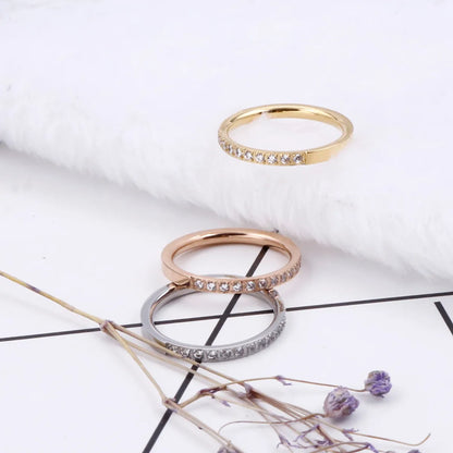 Wholesale Jewelry Simple Style Solid Color Titanium Steel Rhinestones 18K Gold Plated Inlay Rings