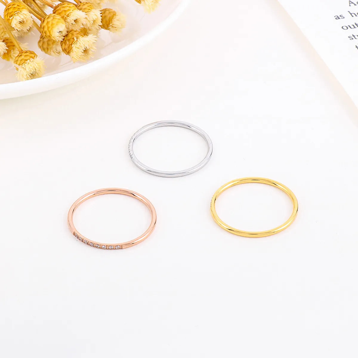 Wholesale Jewelry Simple Style Solid Color Titanium Steel Rhinestones 18K Gold Plated Inlay Rings