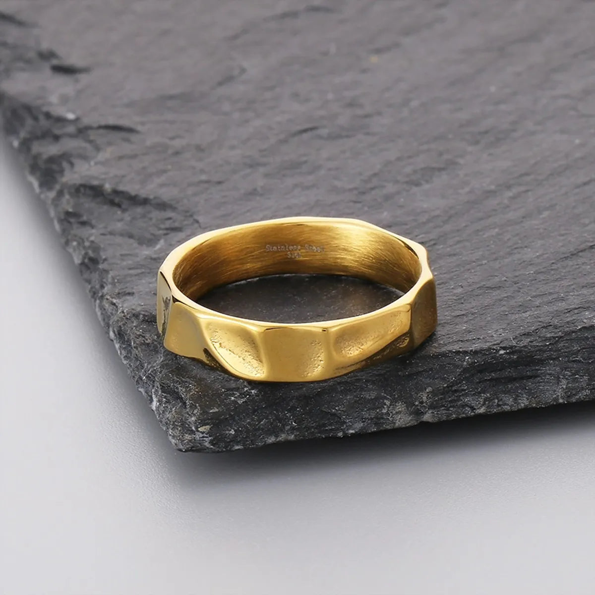 Simple Style Solid Color Titanium Steel 18K Gold Plated Men'S Rings