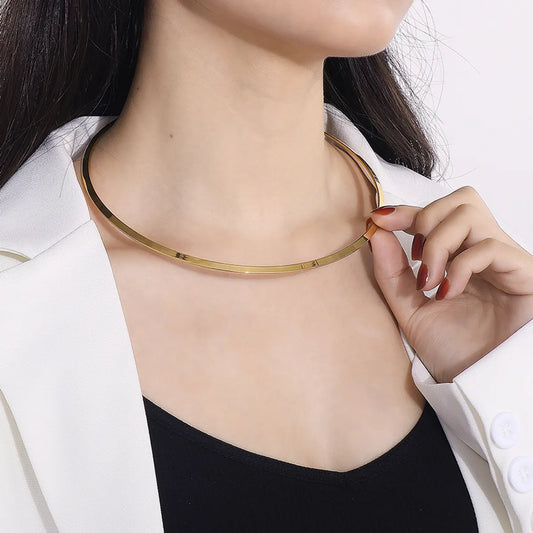 Simple Style Solid Color Titanium Steel Plating 18k Gold Plated Choker