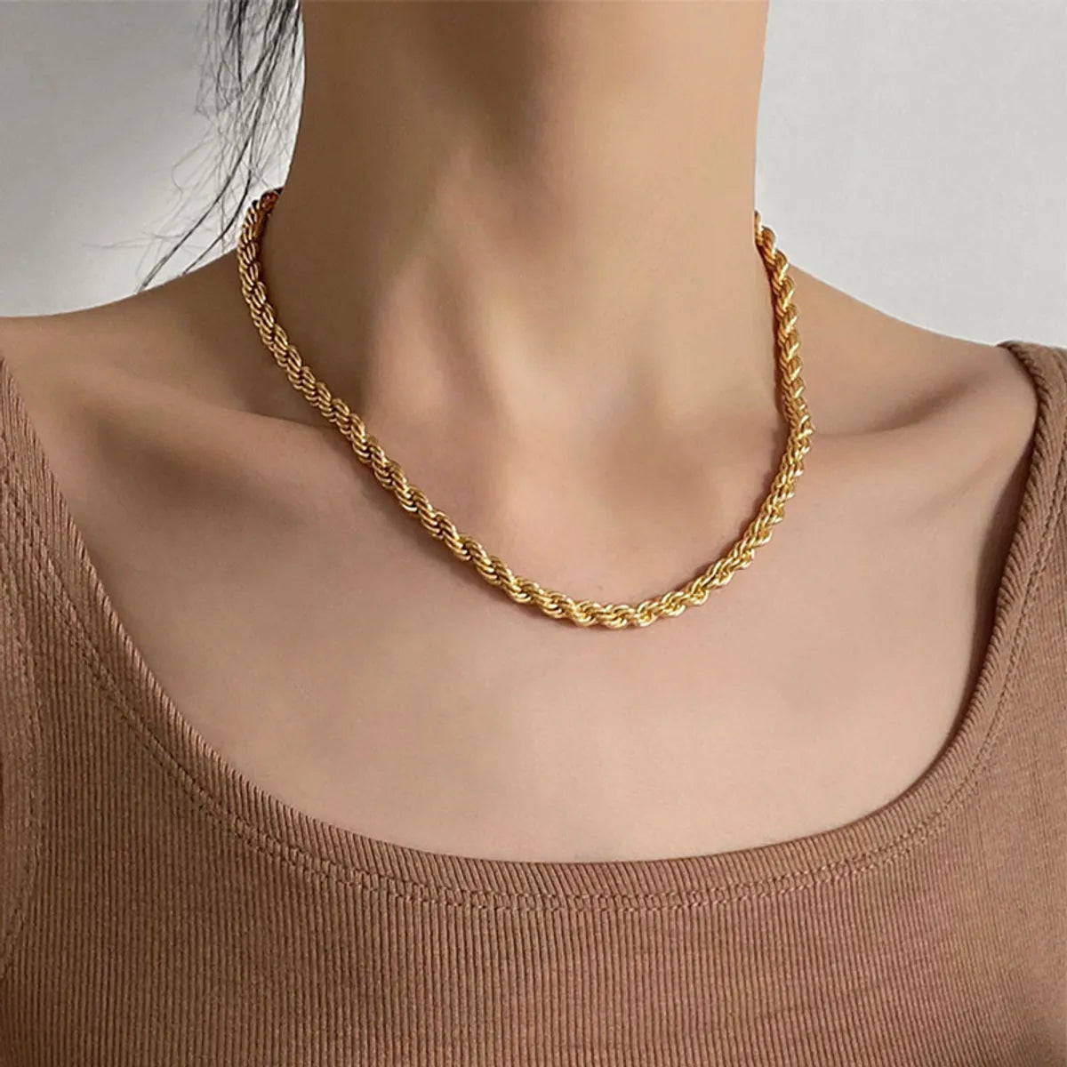 Wholesale Jewelry Simple Style Solid Color 304 Stainless Steel 18K Gold Plated Plating Necklace