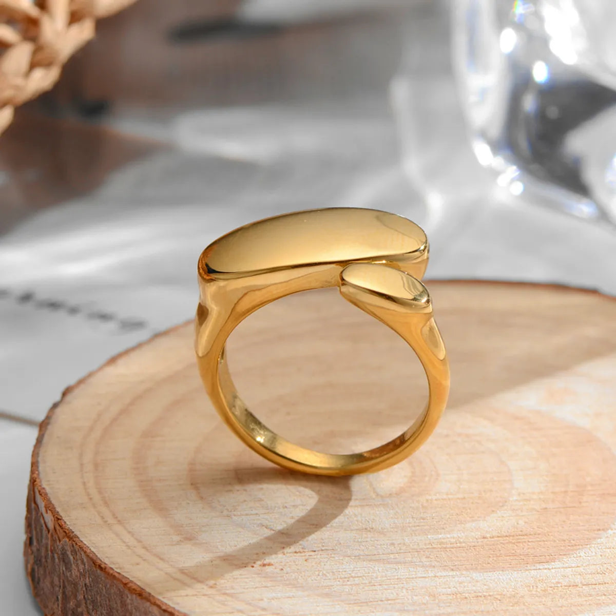 Simple Style Solid Color Titanium Steel Plating 18k Gold Plated Open Rings