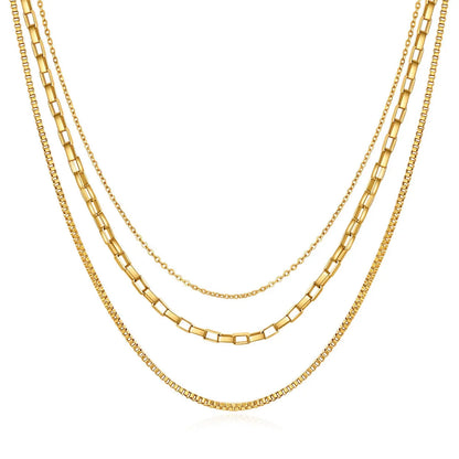 Simple Style Solid Color Titanium Steel Plating Gold Plated Layered Necklaces