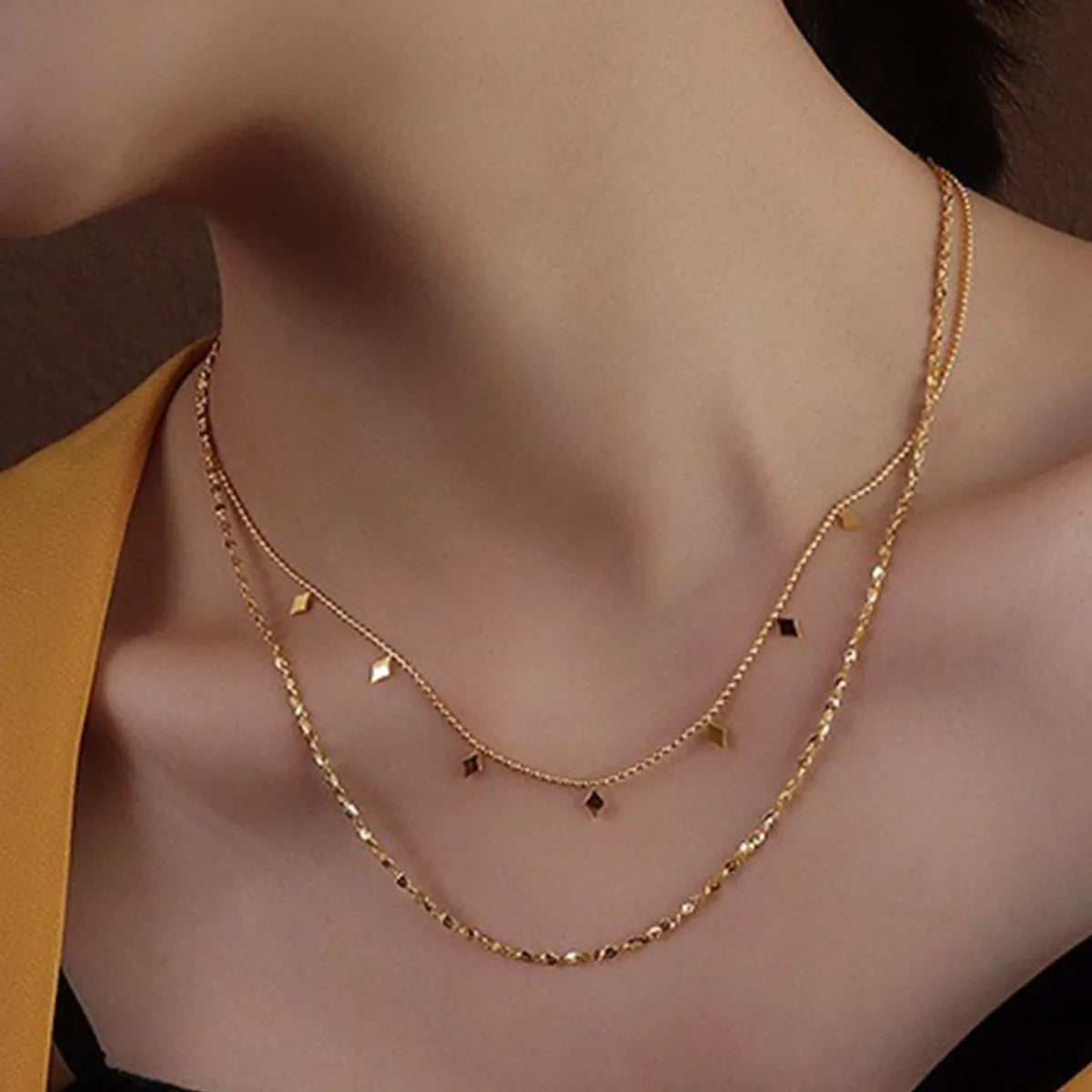 Simple Style Solid Color Titanium Steel Plating Gold Plated Layered Necklaces