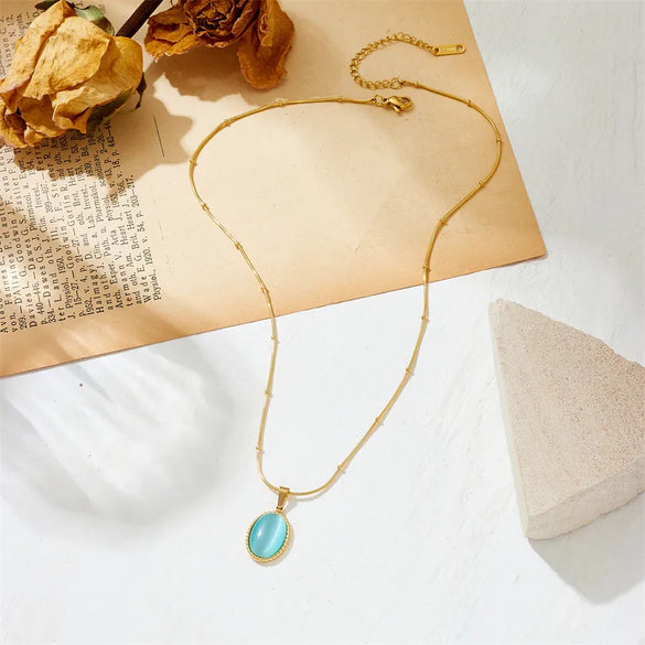 Titanium Steel 18K Gold Plated Simple Style Plating Solid Color Acrylic Pendant Necklace