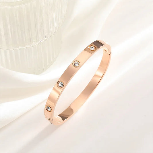 Simple Style Solid Color Titanium Steel Plating Inlay Rhinestones Bangle