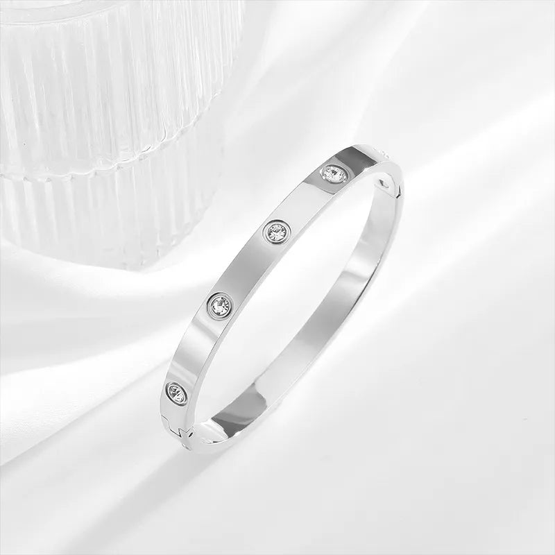 Simple Style Solid Color Titanium Steel Plating Inlay Rhinestones Bangle