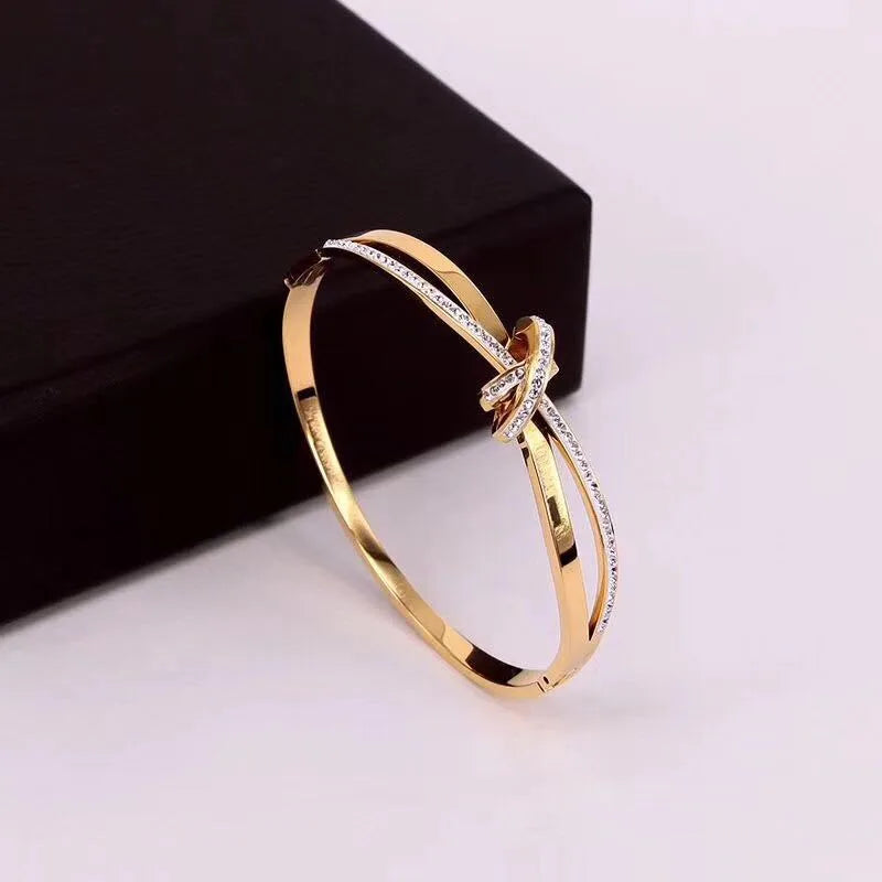 Simple Style Solid Color Titanium Steel Rhinestones Bangle In Bulk