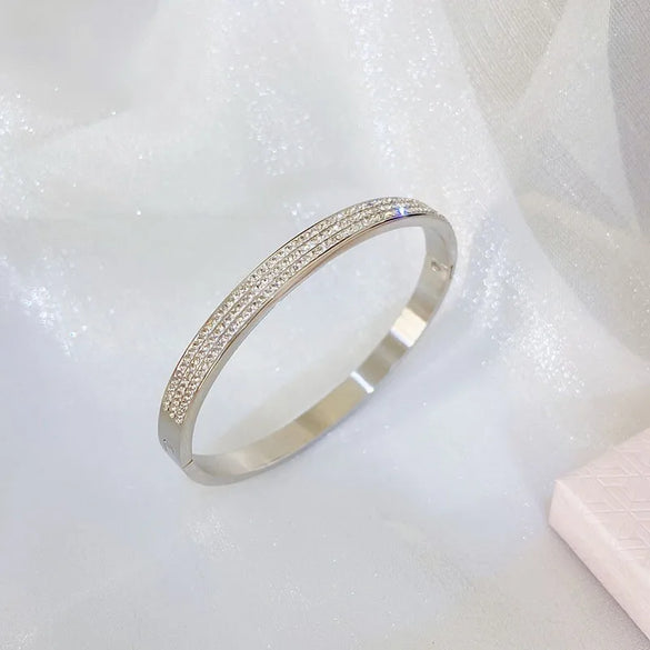 Simple Style Solid Color Titanium Steel Rhinestones Bangle In Bulk