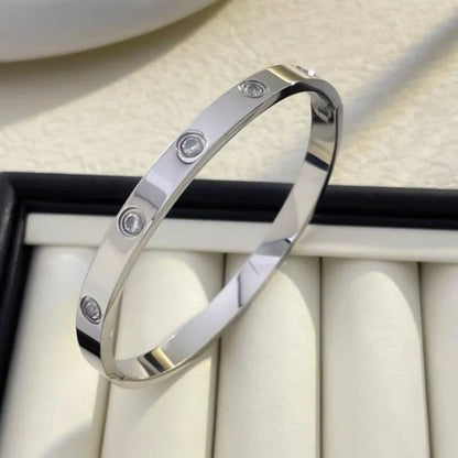 Simple Style Solid Color Titanium Steel Rhinestones Bangle In Bulk