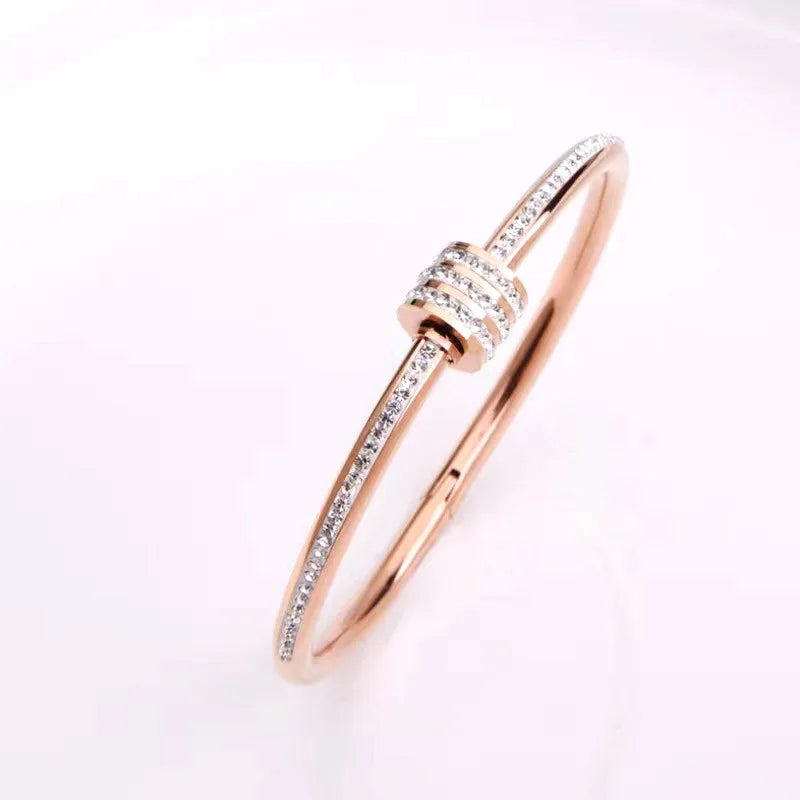 Simple Style Solid Color Titanium Steel Rhinestones Bangle In Bulk