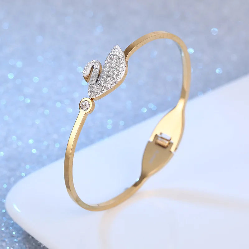 Simple Style Solid Color Titanium Steel Rhinestones Bangle In Bulk