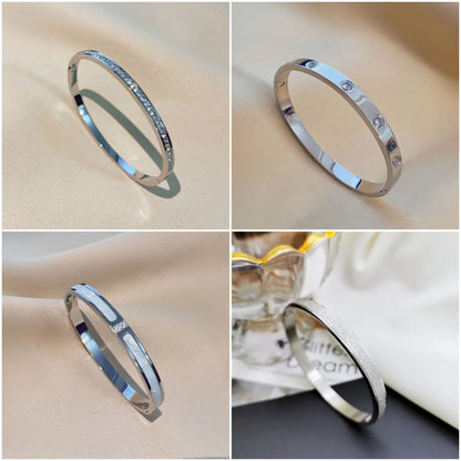 Simple Style Solid Color Titanium Steel Rhinestones Bangle In Bulk