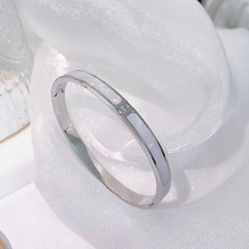 Simple Style Solid Color Titanium Steel Rhinestones Bangle In Bulk