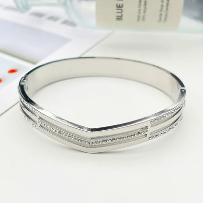 Simple Style Solid Color Titanium Steel Rhinestones Bangle In Bulk