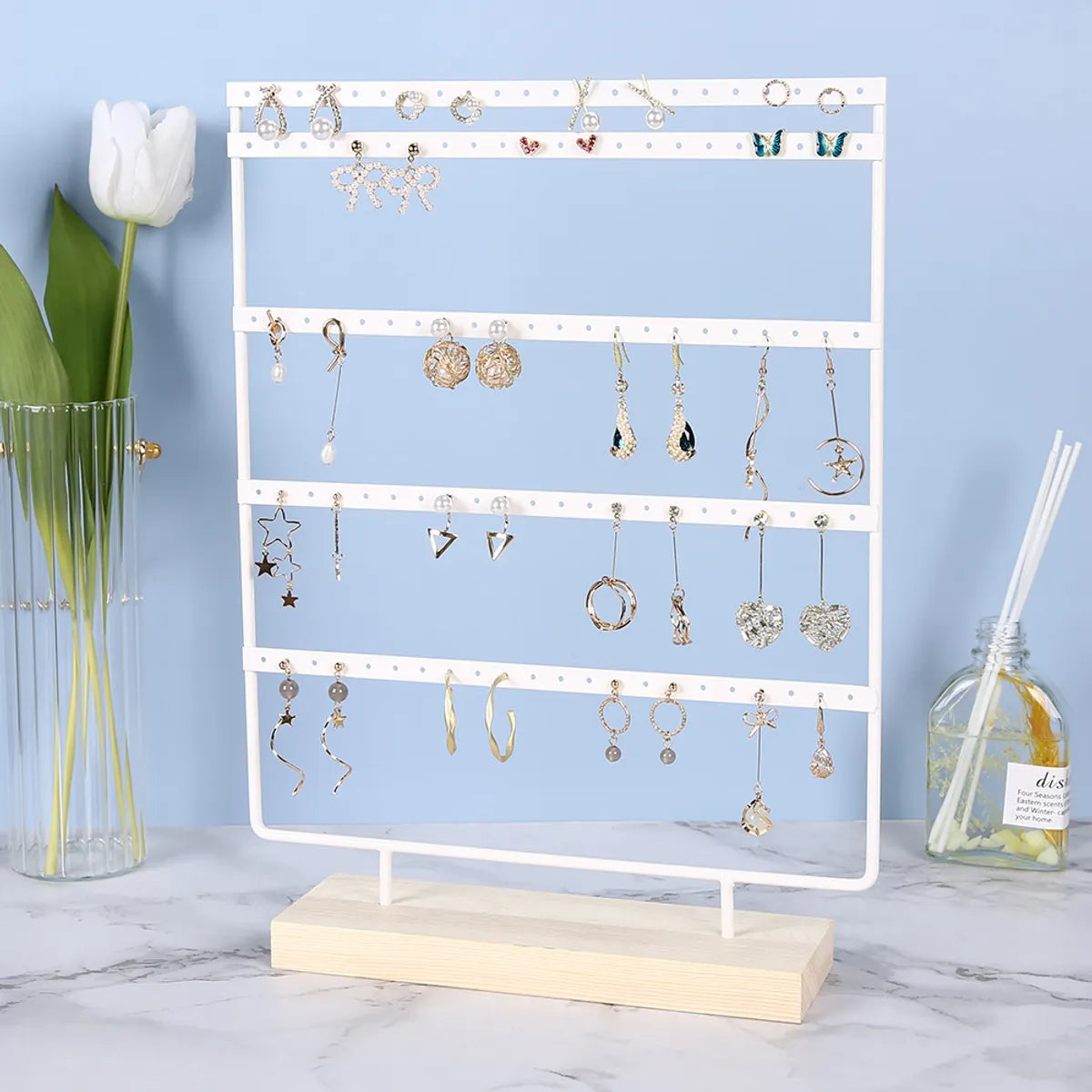 Simple Style Solid Color Wood Iron Jewelry Rack