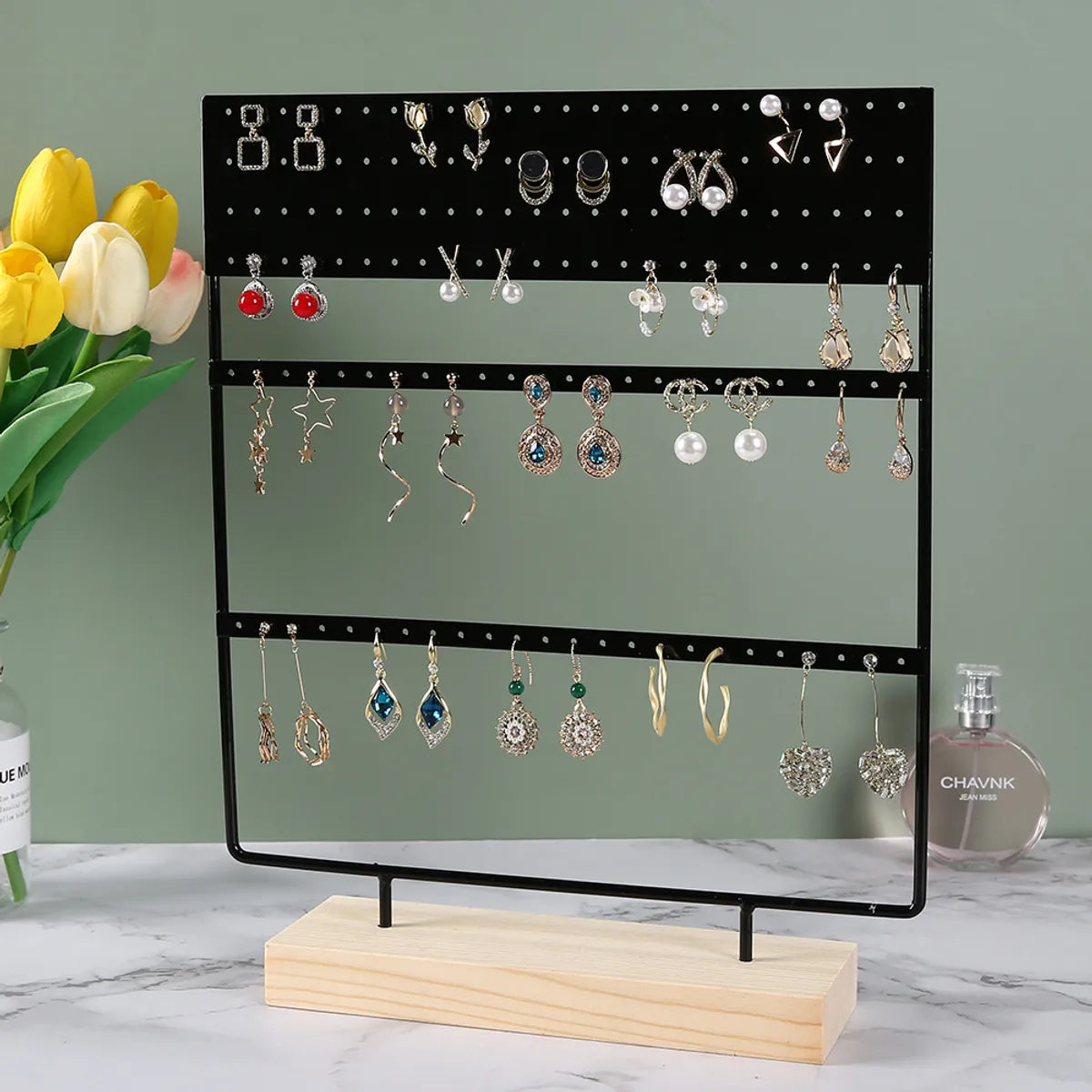 Simple Style Solid Color Wood Iron Jewelry Rack