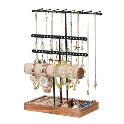 Simple Style Solid Color Wood Iron Jewelry Rack