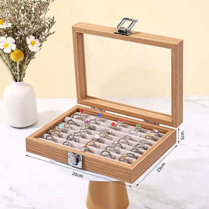 Simple Style Solid Color Wood Jewelry Boxes