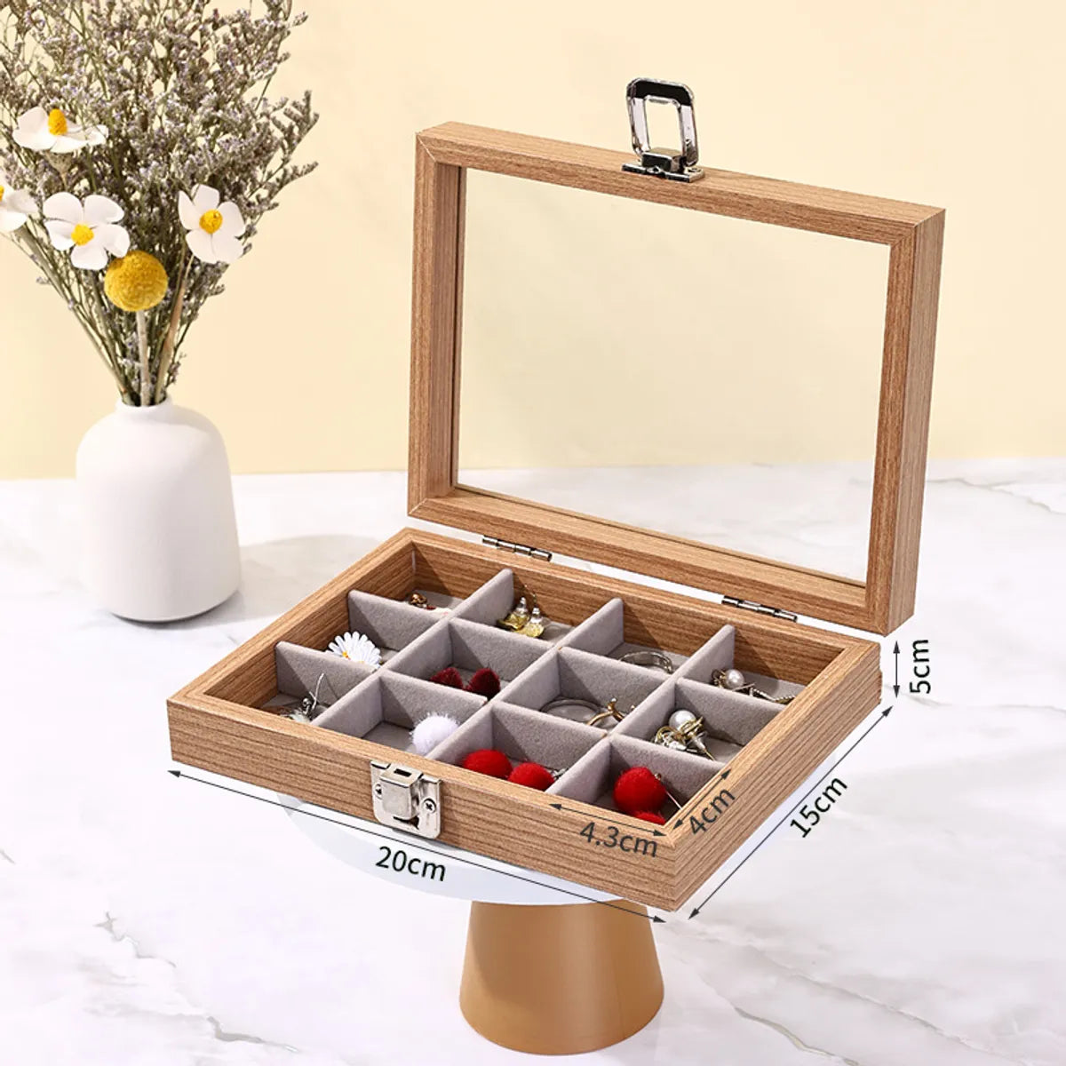 Simple Style Solid Color Wood Jewelry Boxes