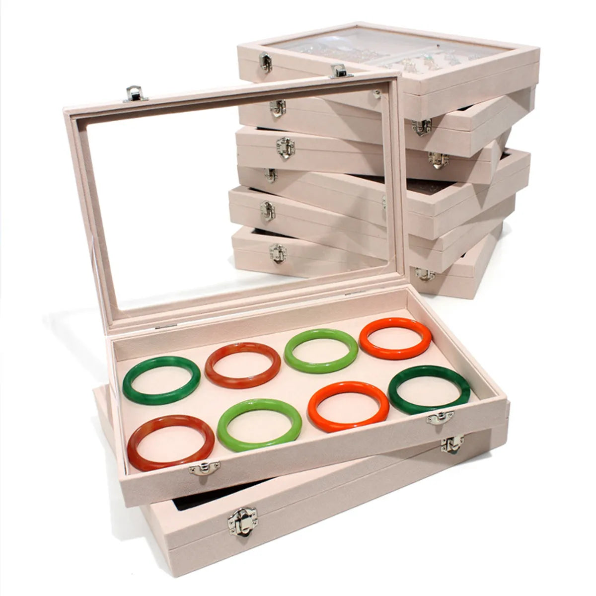 Simple Style Solid Color Wood Metal Button Jewelry Boxes