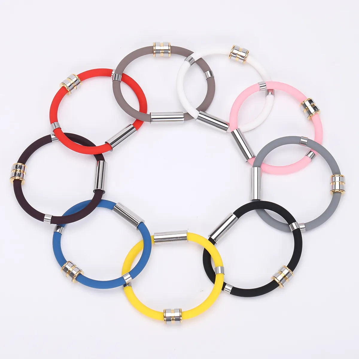 Simple Style Sports Geometric Silica Gel Titanium Steel Wholesale Wristband