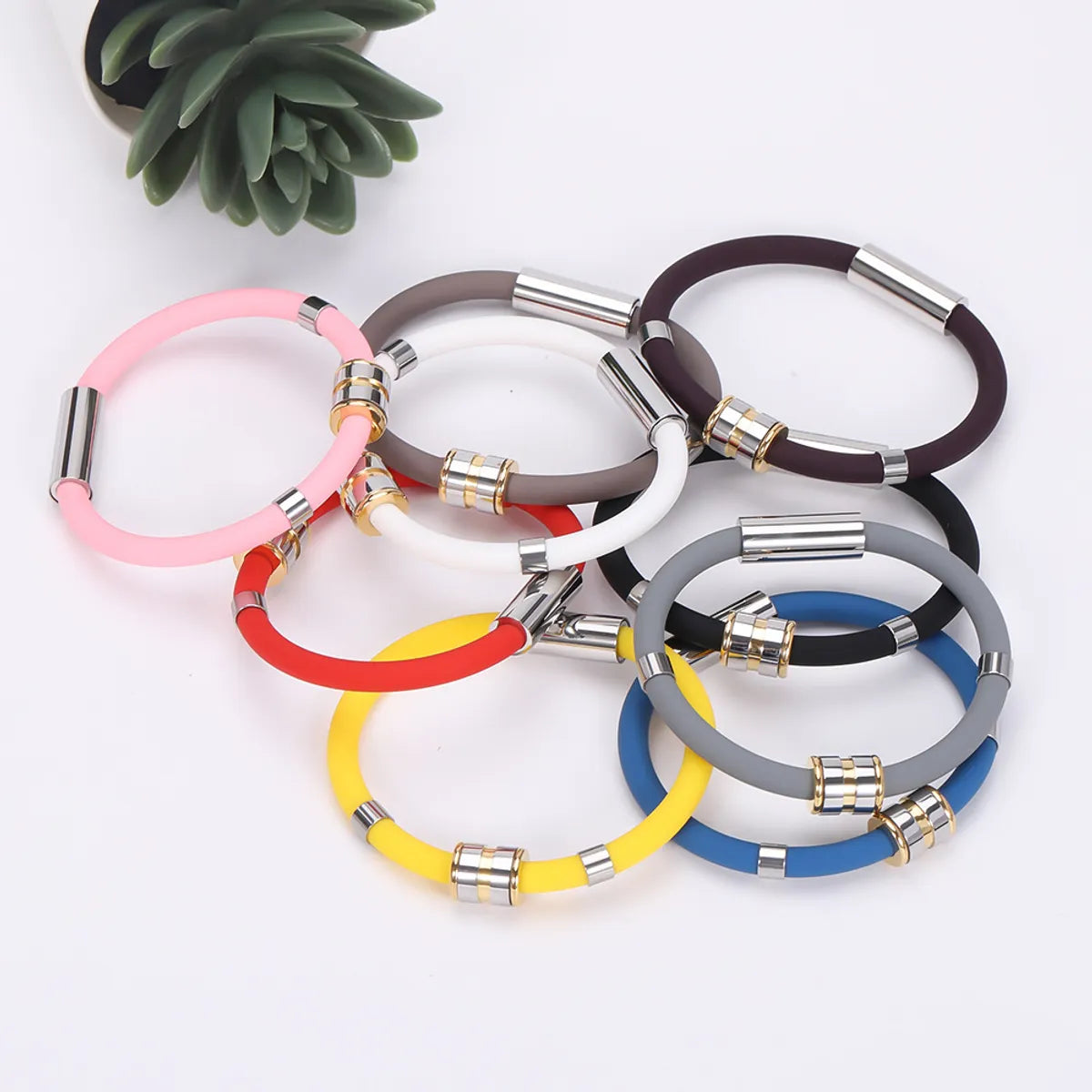 Simple Style Sports Geometric Silica Gel Titanium Steel Wholesale Wristband