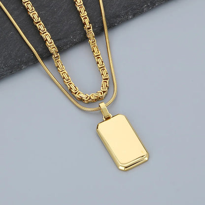 Simple Style Square 304 Stainless Steel 18K Gold Plated Men'S Double Layer Necklaces