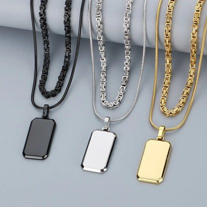 Simple Style Square 304 Stainless Steel 18K Gold Plated Men'S Double Layer Necklaces